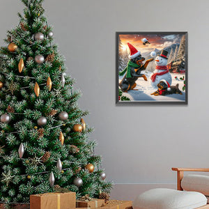 Winter Snowman And Puppy 40*40CM(Picture) Full Round Drill Diamond Painting