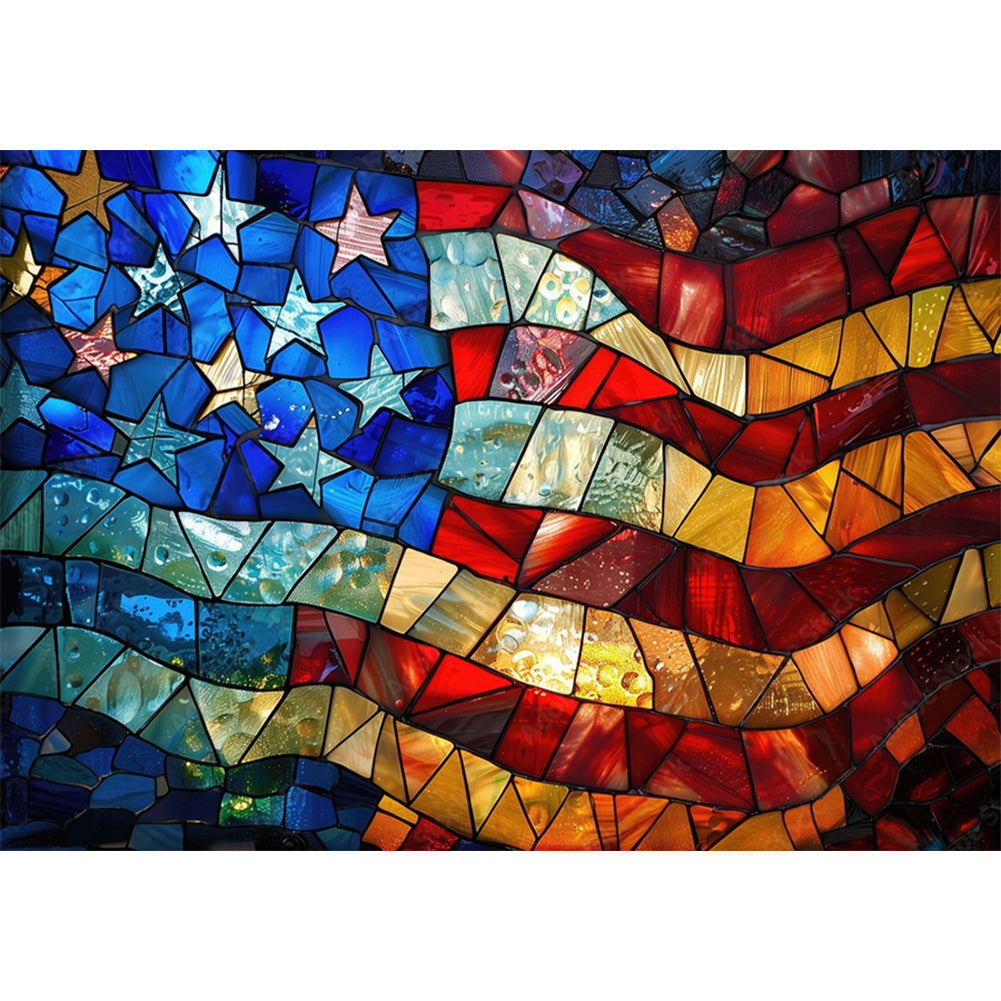 American Flag 50*35CM(Canvas) Full Round Drill Diamond Painting