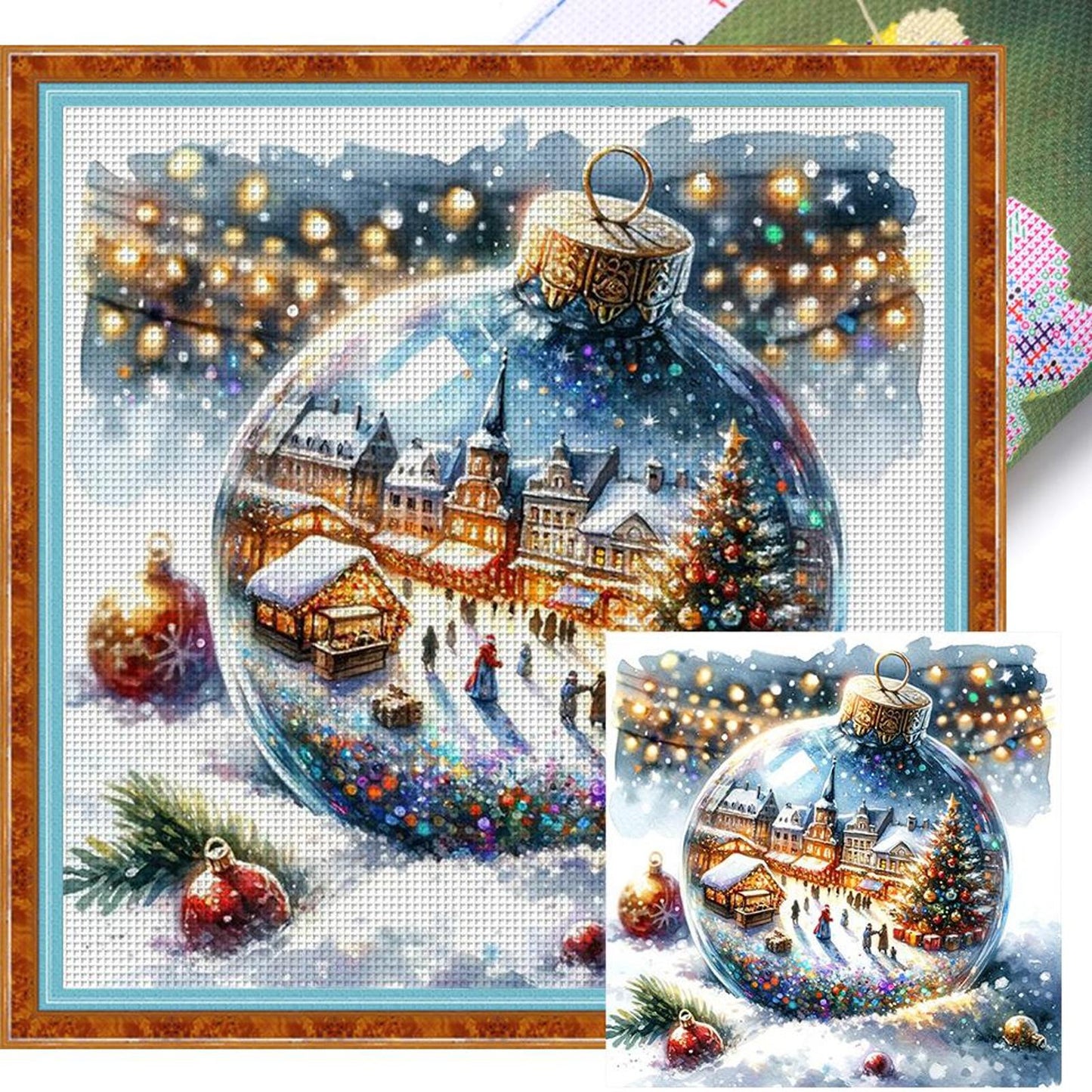 Christmas Crystal Ball - Full 11CT Stamped Cross Stitch 40x40CM - Huacan