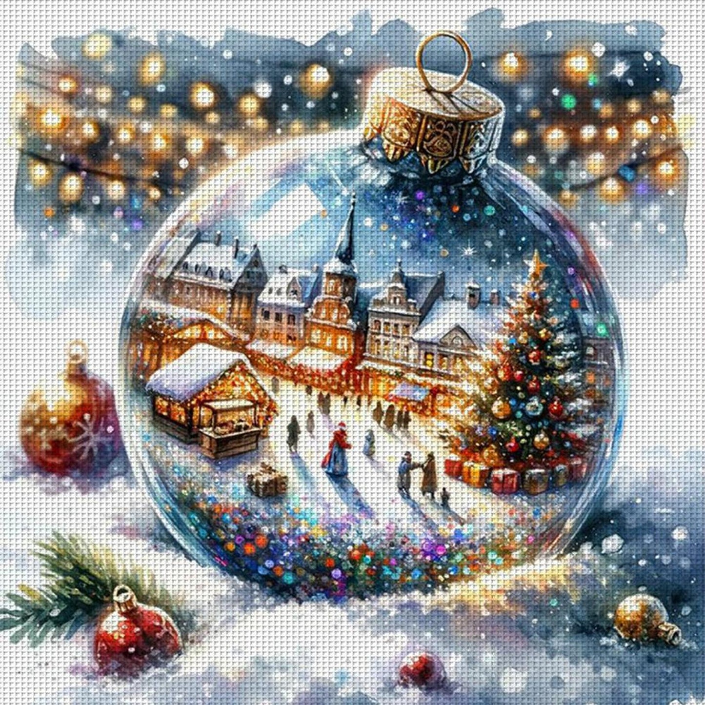 Christmas Crystal Ball - Full 11CT Stamped Cross Stitch 40x40CM - Huacan