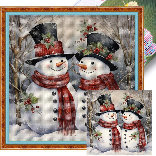 Christmas Snowman - Full 11CT Stamped Cross Stitch 40x40CM - Huacan