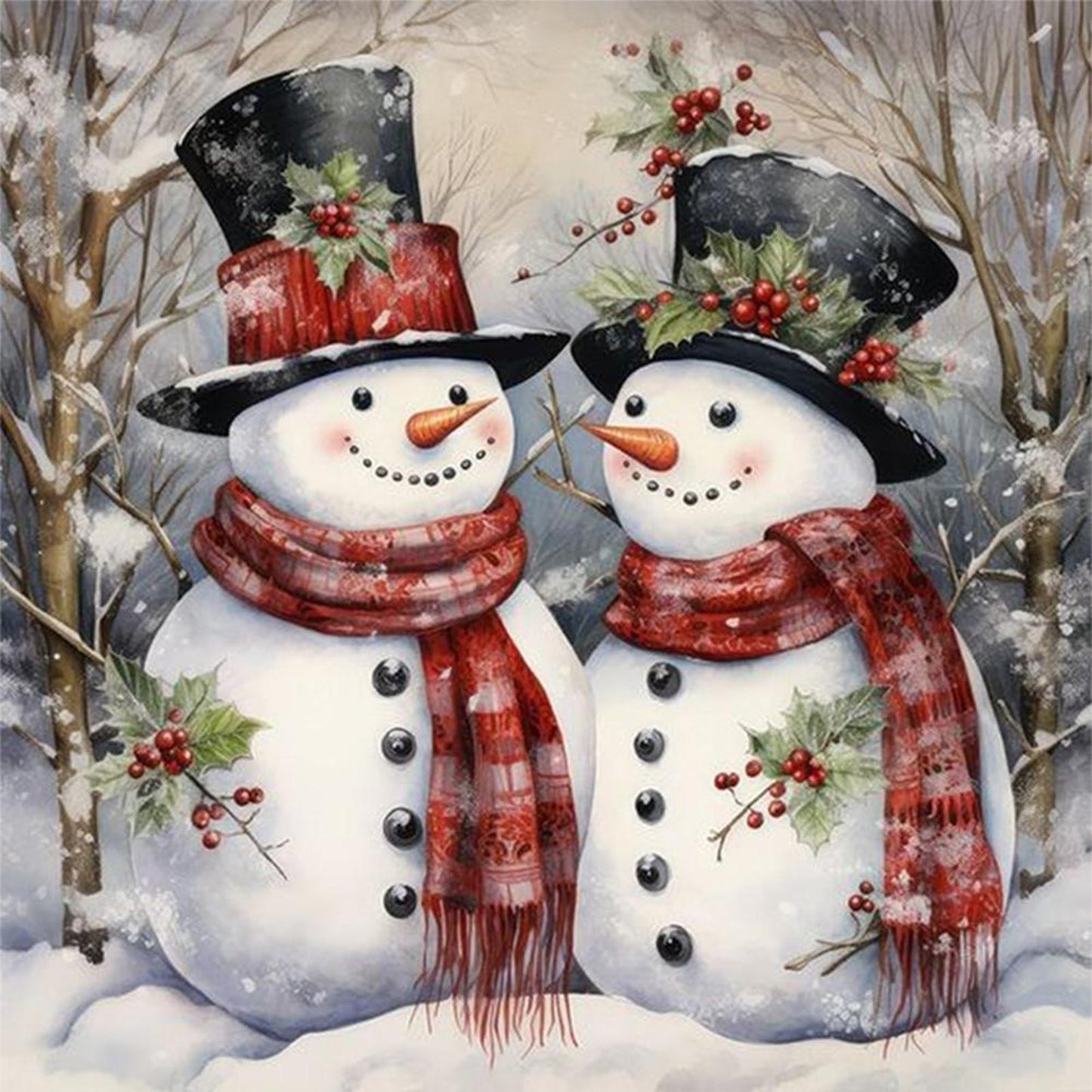 Christmas Snowman - Full 11CT Stamped Cross Stitch 40x40CM - Huacan