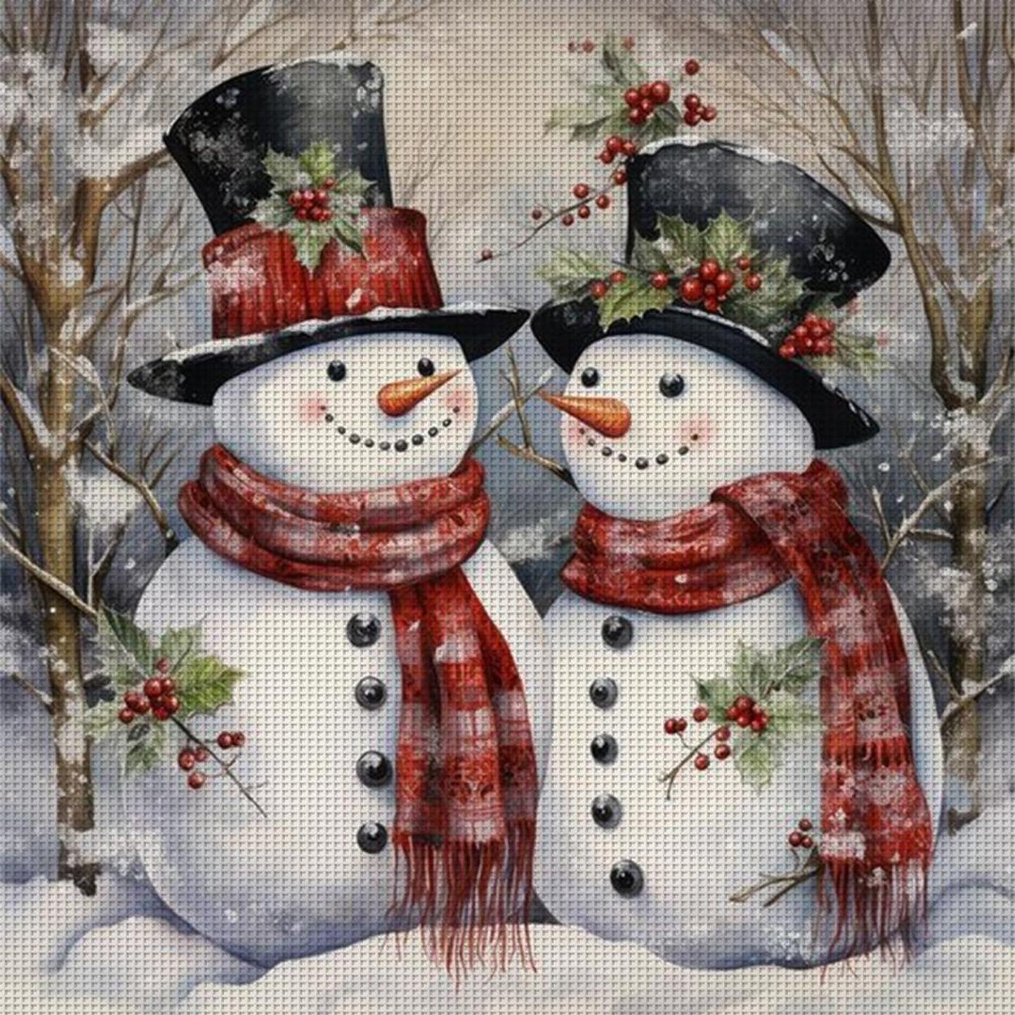 Christmas Snowman - Full 11CT Stamped Cross Stitch 40x40CM - Huacan