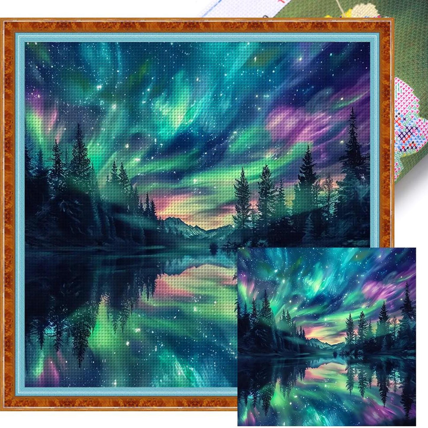 Aurora Scenery - Full 11CT Stamped Cross Stitch 50x50CM - Huacan