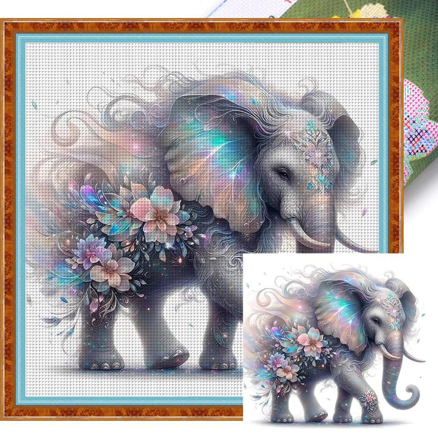 Flowers And Elephant - Full 11CT Stamped Cross Stitch 45x45CM - Yishu