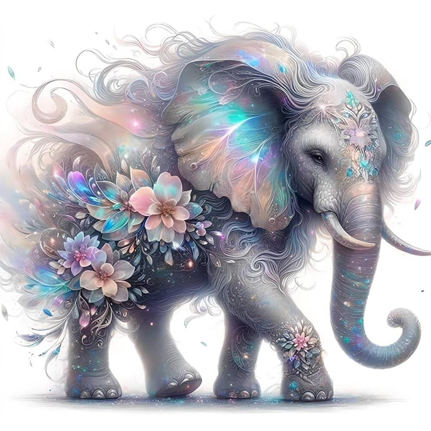 Flowers And Elephant - Full 11CT Stamped Cross Stitch 45x45CM - Yishu