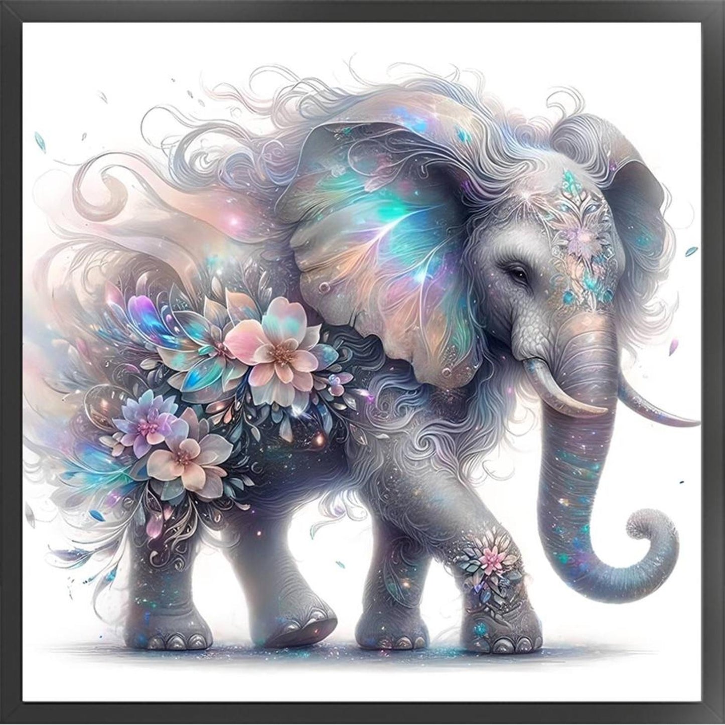 Flowers And Elephant - Full 11CT Stamped Cross Stitch 45x45CM - Yishu