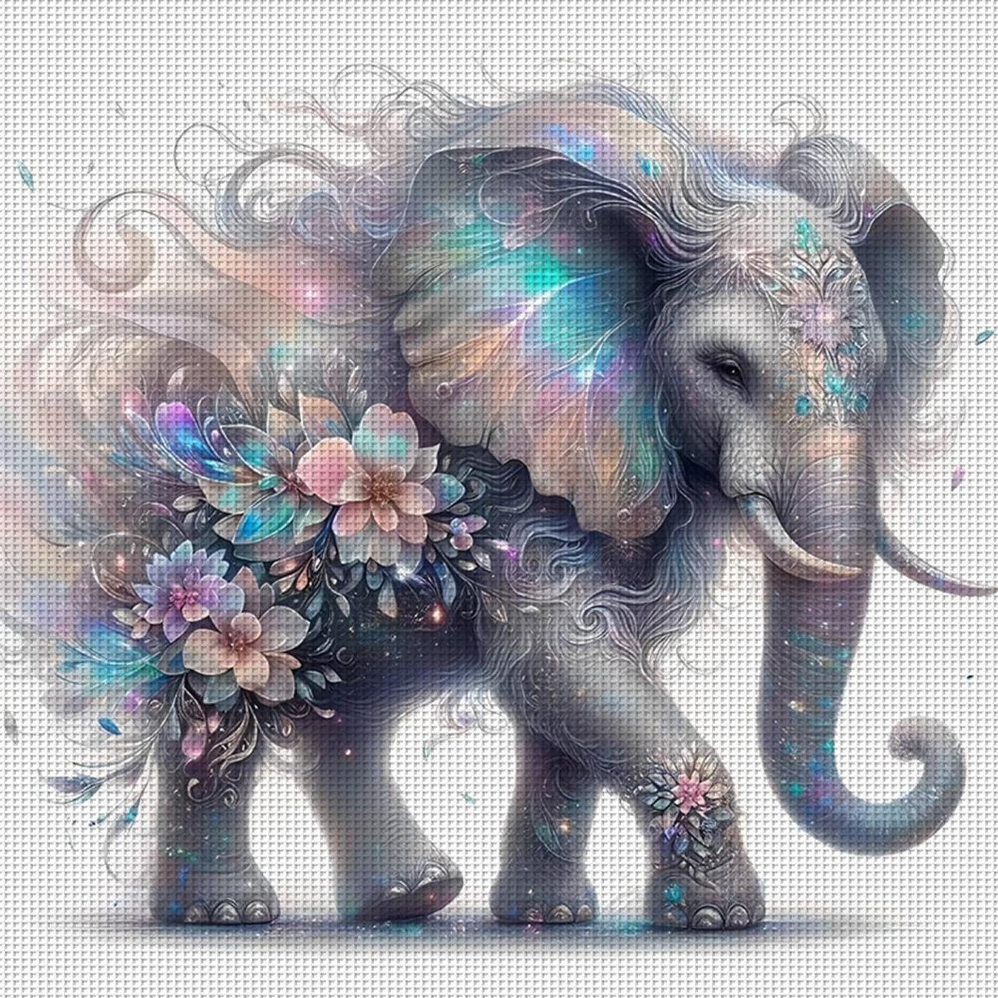 Flowers And Elephant - Full 11CT Stamped Cross Stitch 45x45CM - Yishu
