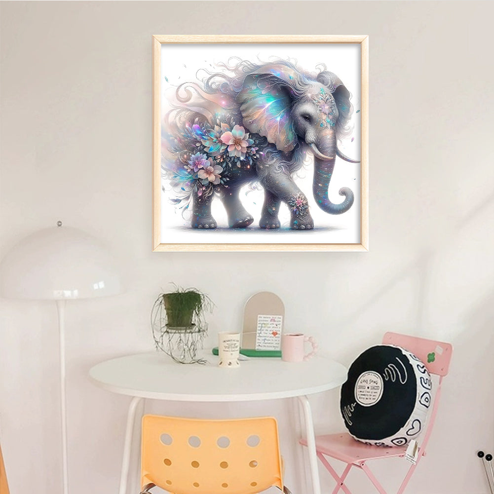 Flowers And Elephant - Full 11CT Stamped Cross Stitch 45x45CM - Yishu