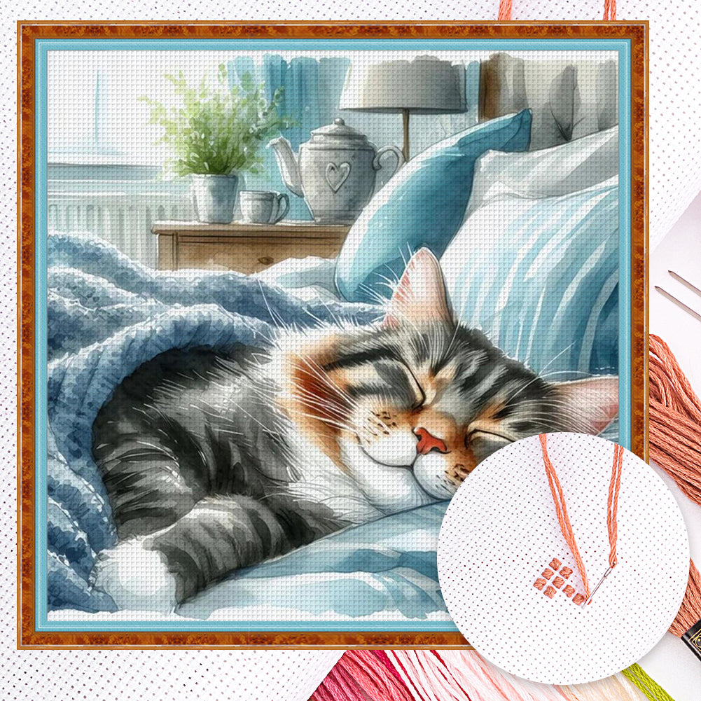 Sleeping Cat - Full 11CT Counted Cross Stitch 40x40CM - Huacan