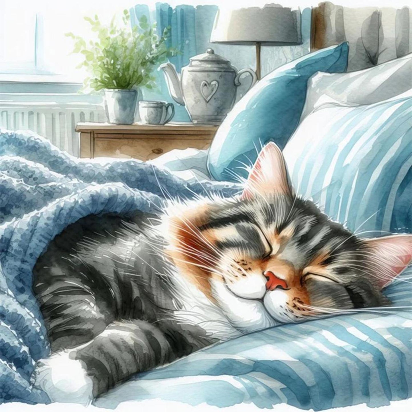 Sleeping Cat - Full 11CT Counted Cross Stitch 40x40CM - Huacan