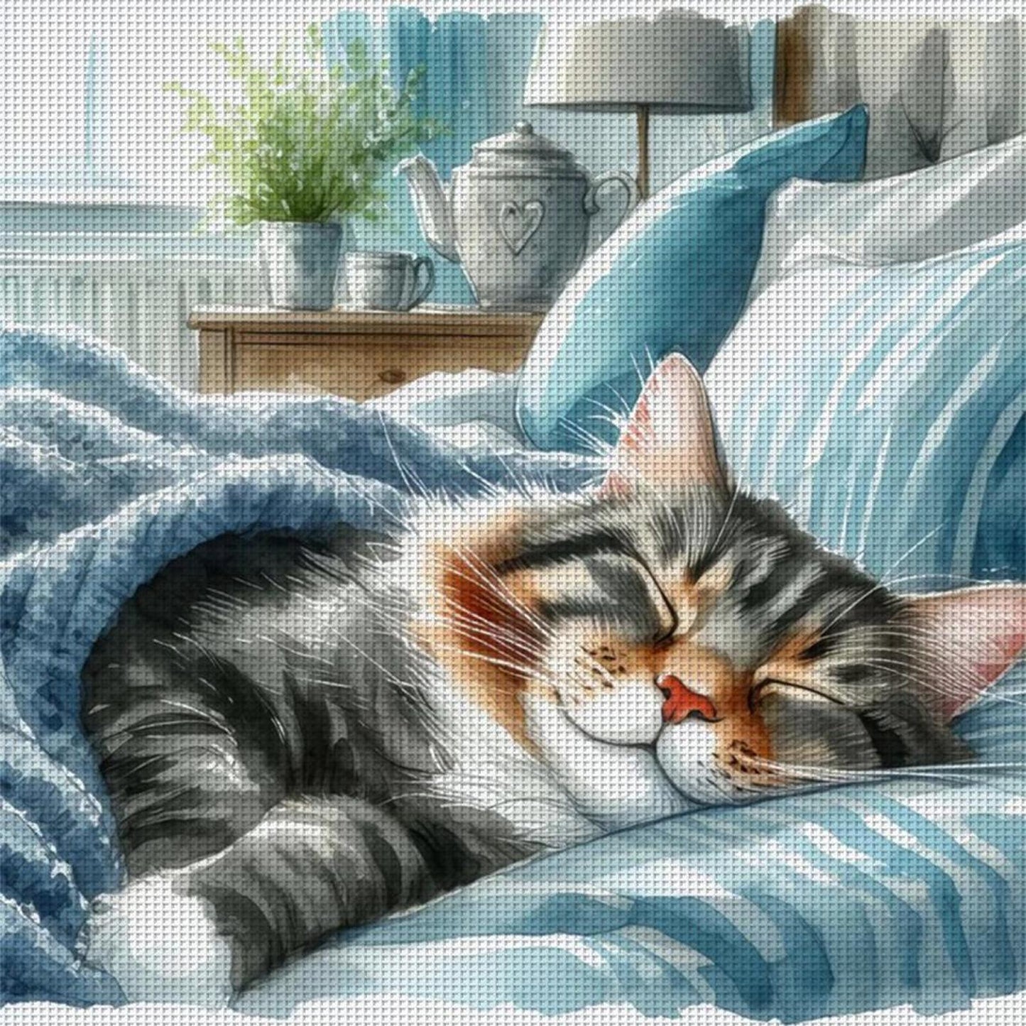 Sleeping Cat - Full 11CT Counted Cross Stitch 40x40CM - Huacan