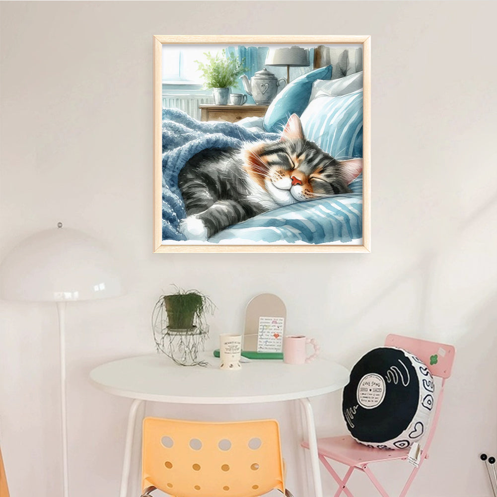 Sleeping Cat - Full 11CT Counted Cross Stitch 40x40CM - Huacan