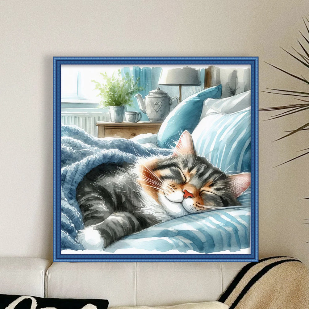 Sleeping Cat - Full 11CT Counted Cross Stitch 40x40CM - Huacan