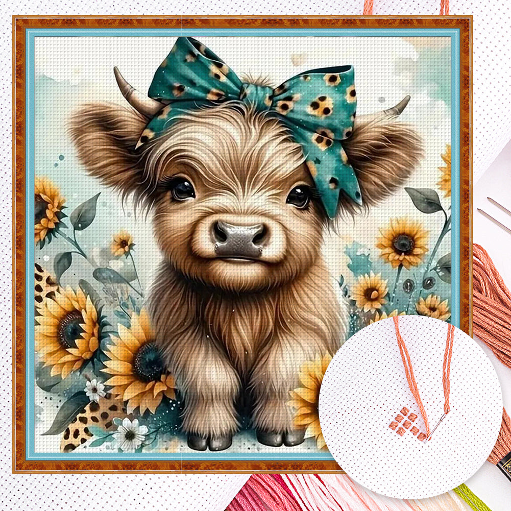 Highland Cow - Full 11CT Counted Cross Stitch 40x40CM - Huacan
