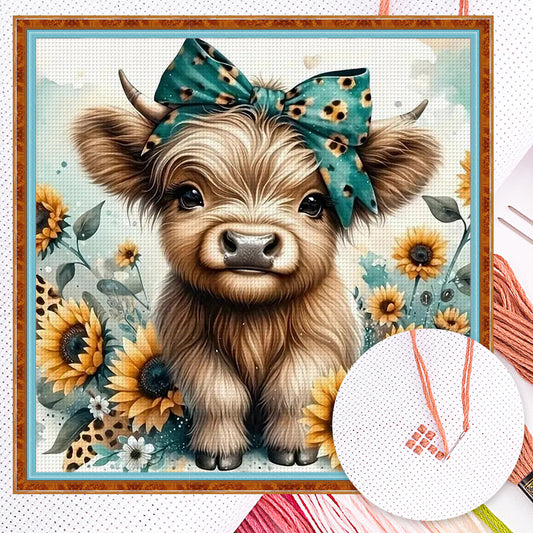 Highland Cow - Full 11CT Counted Cross Stitch 40x40CM - Huacan