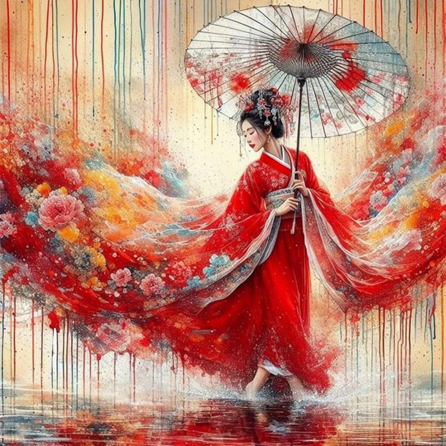 Kimono Girl - Full 11CT Counted Cross Stitch 50x50CM - Huacan