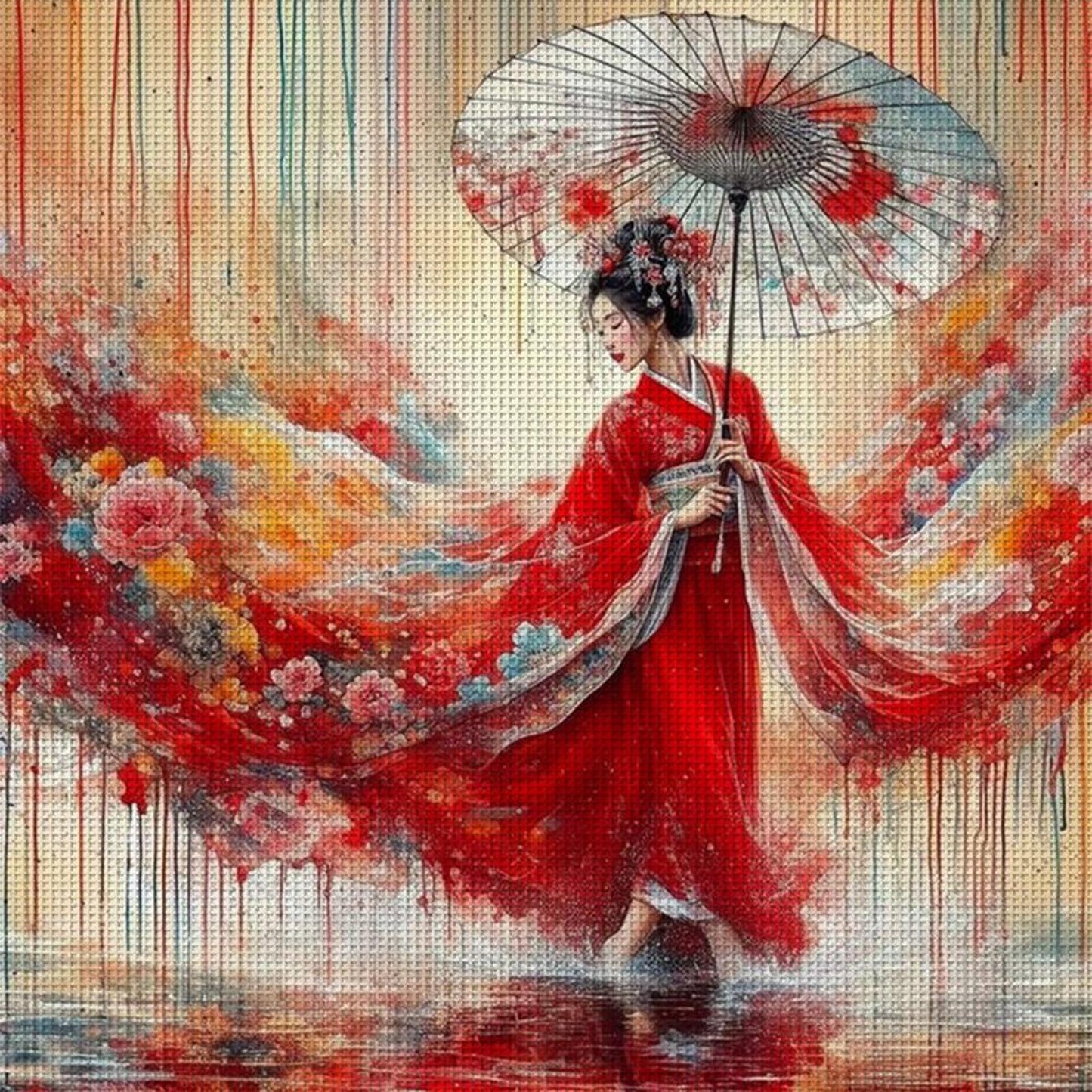 Kimono Girl - Full 11CT Counted Cross Stitch 50x50CM - Huacan