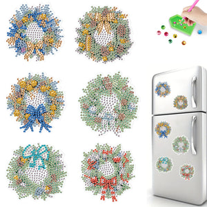 6Pcs Christmas Wreath Fridge Stickers Diamond Painting Art Magnets Decals