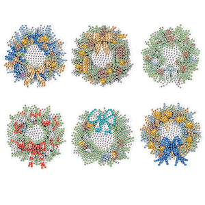 6Pcs Christmas Wreath Fridge Stickers Diamond Painting Art Magnets Decals