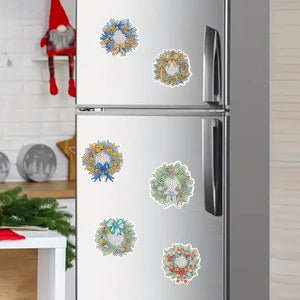 6Pcs Christmas Wreath Fridge Stickers Diamond Painting Art Magnets Decals