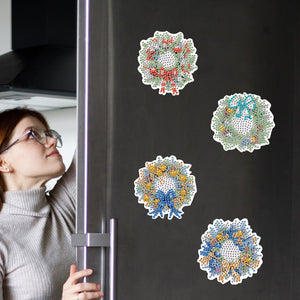 6Pcs Christmas Wreath Fridge Stickers Diamond Painting Art Magnets Decals