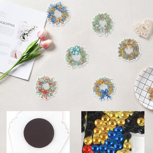 6Pcs Christmas Wreath Fridge Stickers Diamond Painting Art Magnets Decals