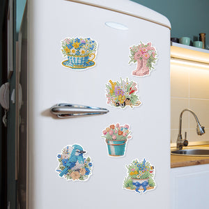 6Pcs Flower DIY Diamond Painting Fridge Magnets Kit for Art Crafts Gift