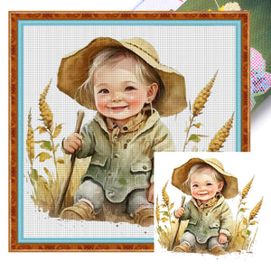 Yishu - Girl In The Hat - 50*50CM 11CT 3 Stamped Cross Stitch