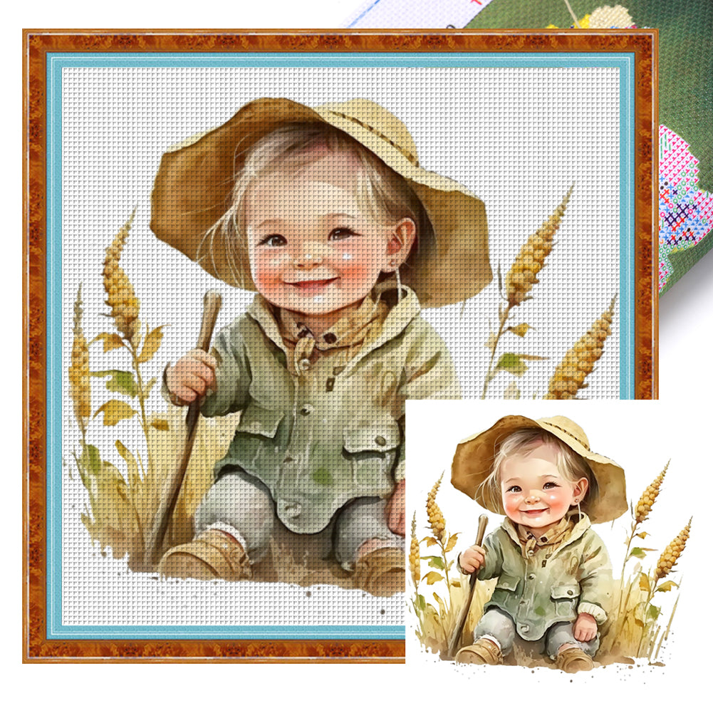 Yishu - Girl In The Hat - 50*50CM 11CT 3 Stamped Cross Stitch