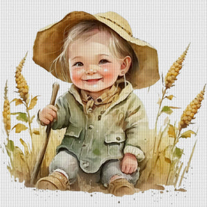 Yishu - Girl In The Hat - 50*50CM 11CT 3 Stamped Cross Stitch