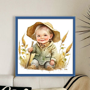 Yishu - Girl In The Hat - 50*50CM 11CT 3 Stamped Cross Stitch