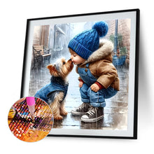 Load image into Gallery viewer, Little Boy Kisses Puppy 40*40CM(Canvas) Full Round Drill Diamond Painting

