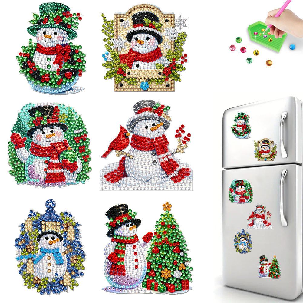 6Pcs Acrylic Christmas Snowman Diamond Painting Fridge Stickers Diamond Magnets