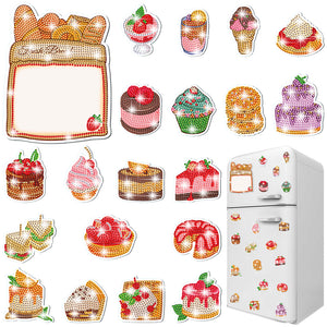 4 Sheets Desserts Diamond Painting Art Fridge Magnet for Car Mailbox Decor