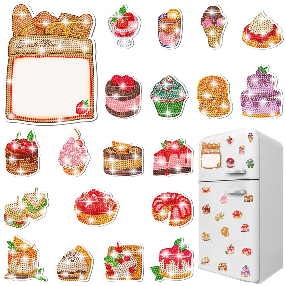 4 Sheets Desserts Diamond Painting Art Fridge Magnet for Car Mailbox Decor