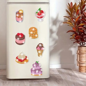 4 Sheets Desserts Diamond Painting Art Fridge Magnet for Car Mailbox Decor