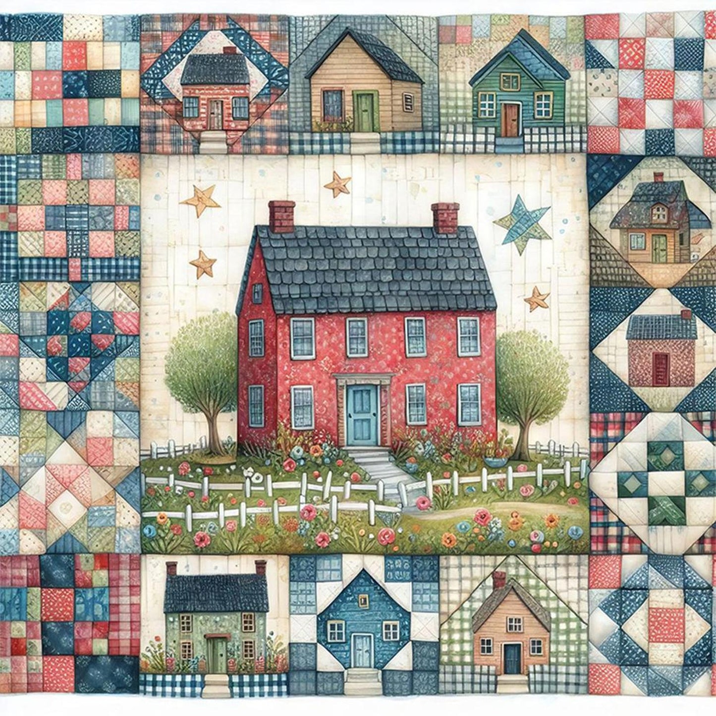 Red Cabin - Full 11CT Stamped Cross Stitch 50x50CM - Huacan