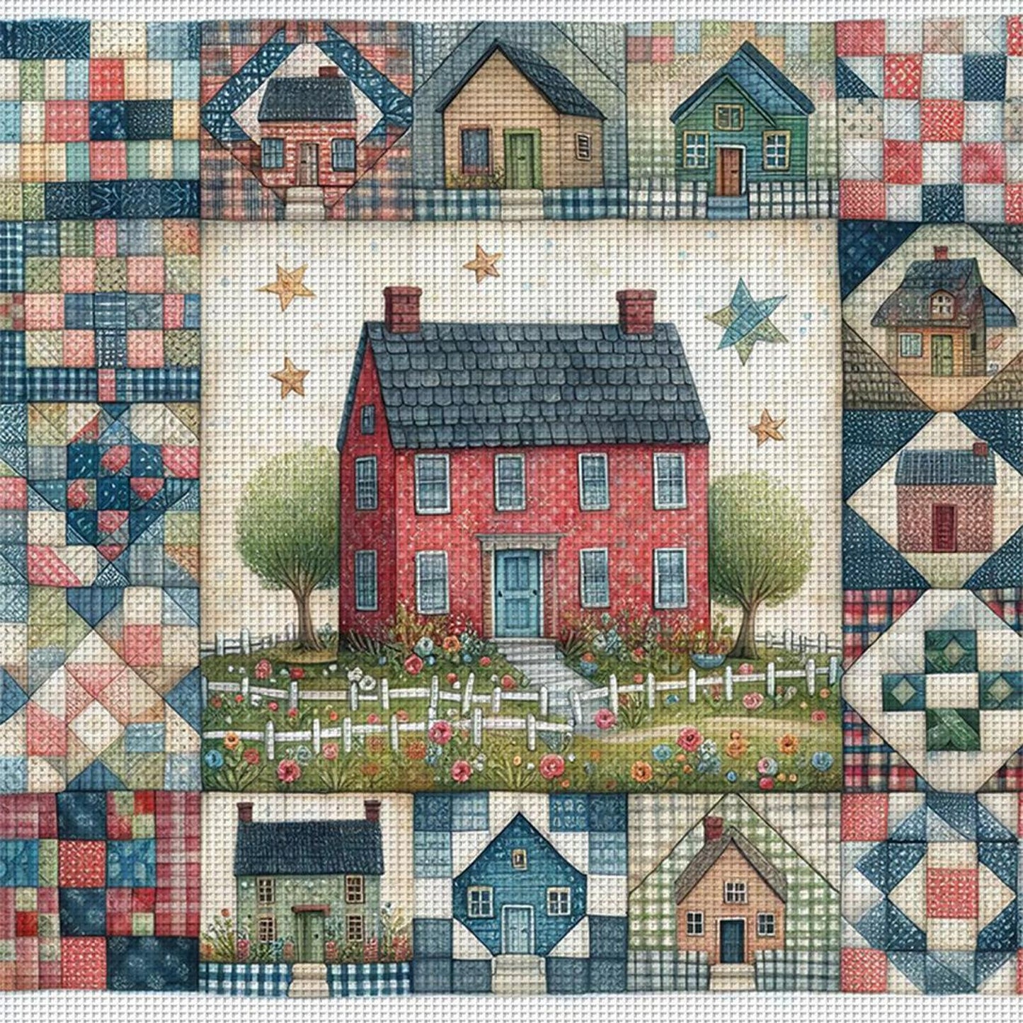 Red Cabin - Full 11CT Stamped Cross Stitch 50x50CM - Huacan