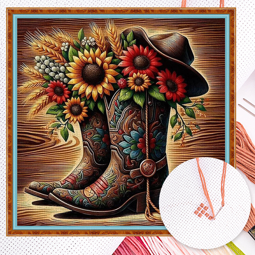 Cowboy Boots - Full 11CT Counted Cross Stitch 50x50CM - Huacan