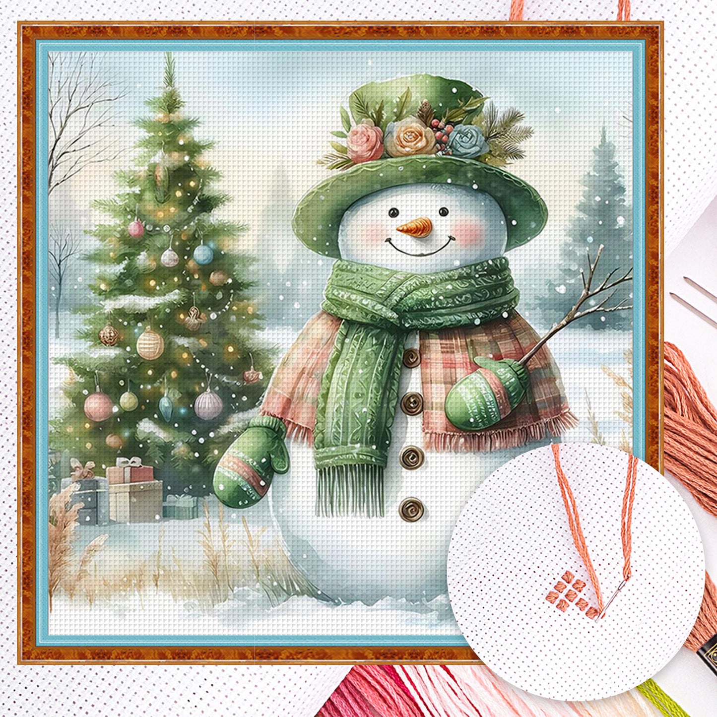 Christmas Snowman - Full 11CT Counted Cross Stitch 40x40CM - Huacan