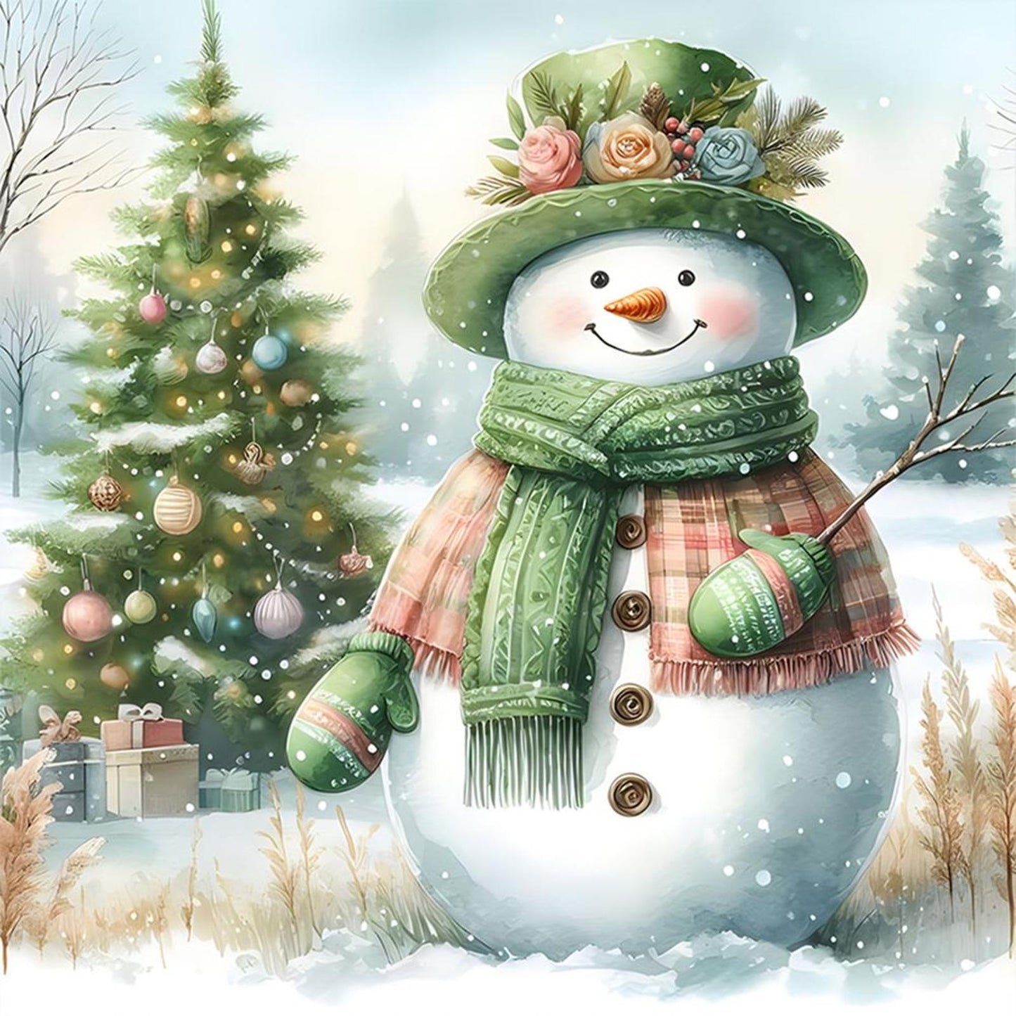 Christmas Snowman - Full 11CT Counted Cross Stitch 40x40CM - Huacan