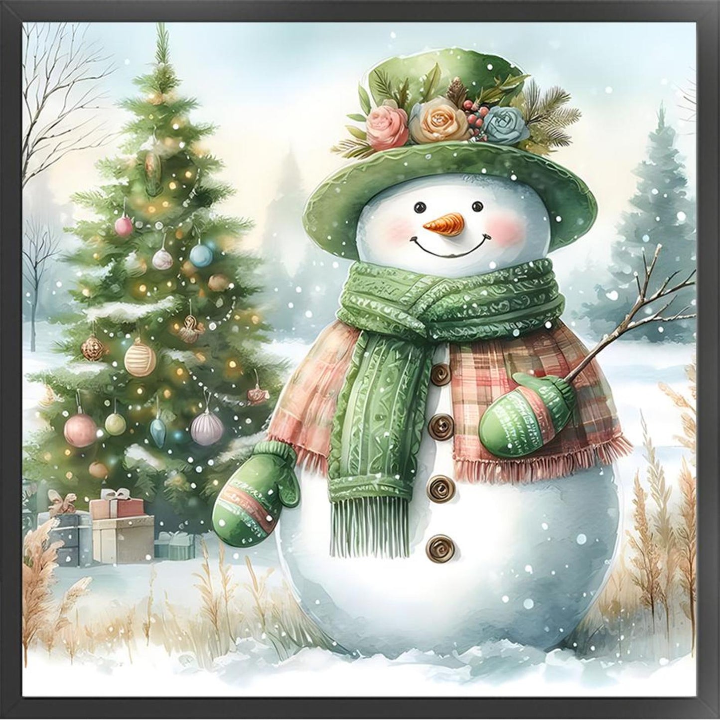 Christmas Snowman - Full 11CT Counted Cross Stitch 40x40CM - Huacan