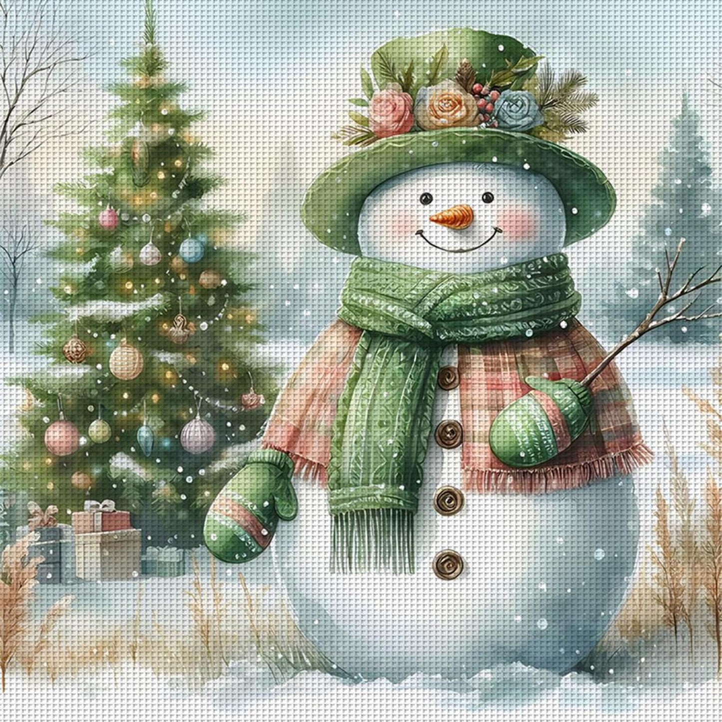 Christmas Snowman - Full 11CT Counted Cross Stitch 40x40CM - Huacan