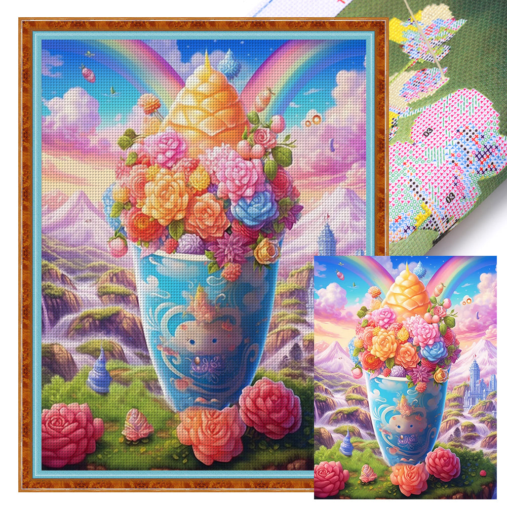 Yishu - Flower Ice Cream - 50*65CM 11CT 3 Stamped Cross Stitch