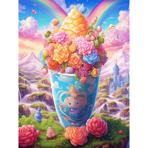 Yishu - Flower Ice Cream - 50*65CM 11CT 3 Stamped Cross Stitch