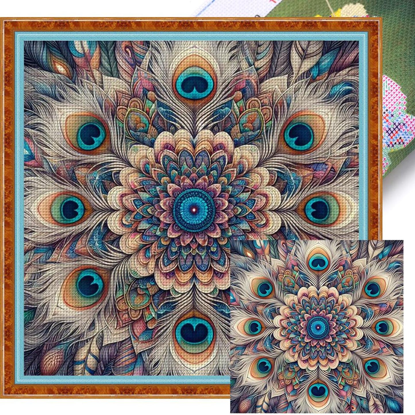 Purple Peacock Feather Pattern - Full 11CT Stamped Cross Stitch 50x50CM - Yishu