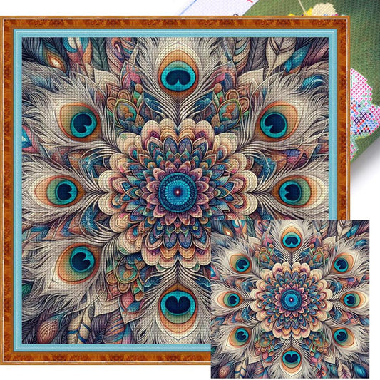 Purple Peacock Feather Pattern - Full 11CT Stamped Cross Stitch 50x50CM - Yishu