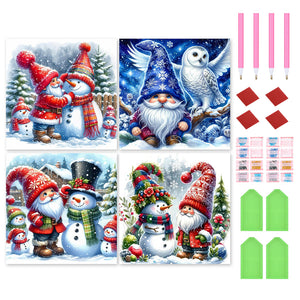 4PCS Winter Gnomes 40*40CM(Canvas) Full Round Drill Diamond Painting
