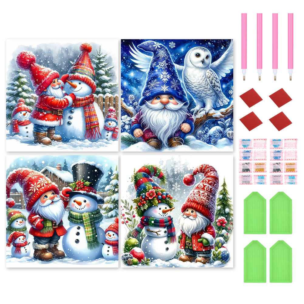 4PCS Winter Gnomes 40*40CM(Canvas) Full Round Drill Diamond Painting